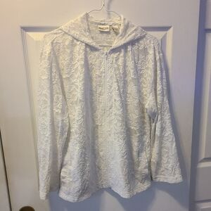 CHICOS ZIP UP HOODED JACKET 1 WHITE STRETCH LACE